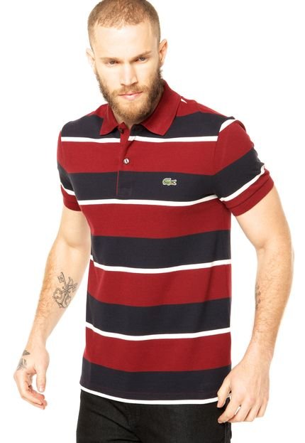 Camisa Polo Lacoste Listras Vinho - Marca Lacoste