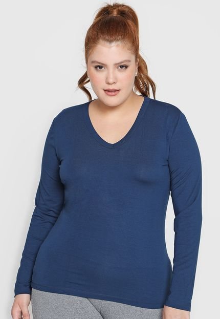 Blusa Plus Size COSTA RICA Lisa Azul-Marinho - Marca COSTA RICA