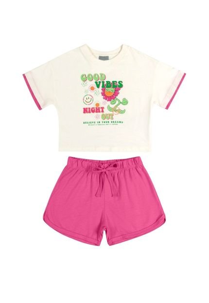 Pijama Infantil com Cropped e Short Quimby Off White - Marca Quimby