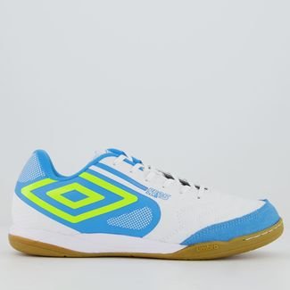 Chuteira Umbro Pro 5 Bump Club Futsal Branca e Azul