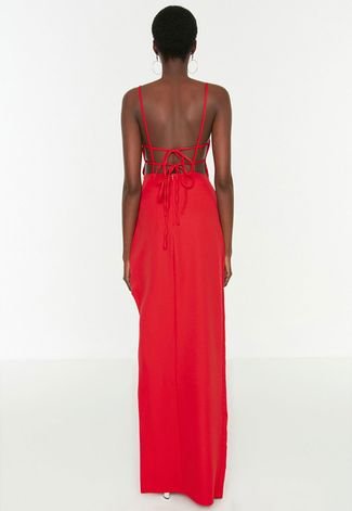 Vestido Trendyol Collection Longo Fenda Vermelho - Compre Agora