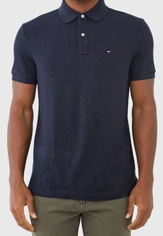 Camisa Polo Tommy Hilfiger Reta Logo Azul-Marinho - Compre Agora