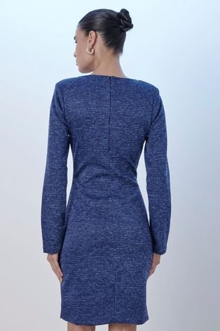 Vestido Midi Malha Tweed Smk Azul Escuro