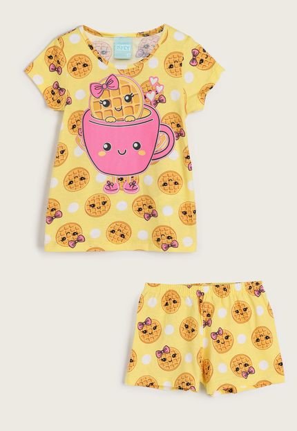 Pijama Infantil Kyly Curto Waffle Amarelo - Marca Kyly