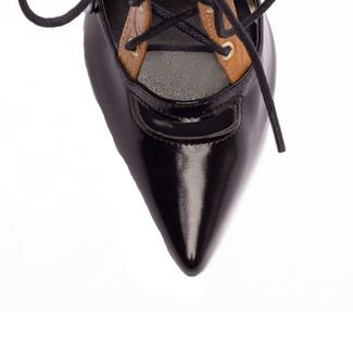 Sapato Scarpin Torricella Salto 12 com Cordão Para Amarrar Preto e Caramelo  Multicolorido