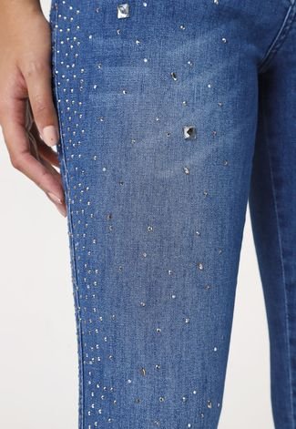 Calça Cropped Jeans Biotipo Skinny Pedraria Azul