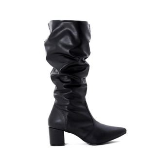 Botas Femininas Cano Enrugado Lirom Cano Alto Salto Bico Fino Preta Preto