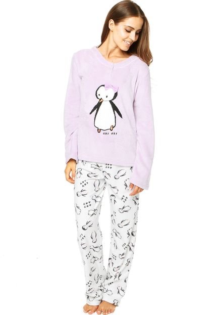 Pijama Any Any Pinguim Roxo/ Branco - Marca Any Any