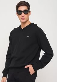 Sweater Lacoste Cuello en V Negro - Calce Regular