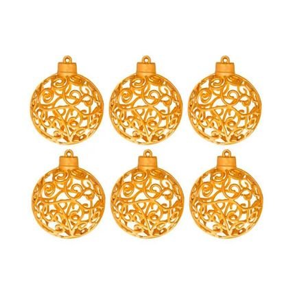 Bolinhas de Natal Douradas Arabesco Vazada 6cm 6 Peças - Casambiente - Marca Casa Ambiente