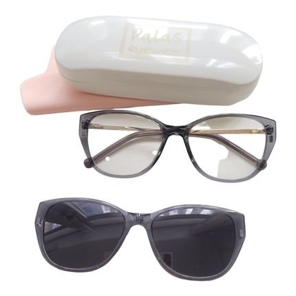 Óculos Clipon Sol Armação Feminino Quadrada 2 em 1 Catar Cinza - Marca Palas Eyewear