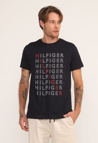 Camiseta Tommy Hilfiger Logo Azul-Marinho - Compre Agora