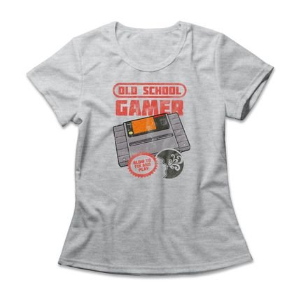 Camiseta Feminina Old School Gamer - Mescla Cinza - Marca Studio Geek 