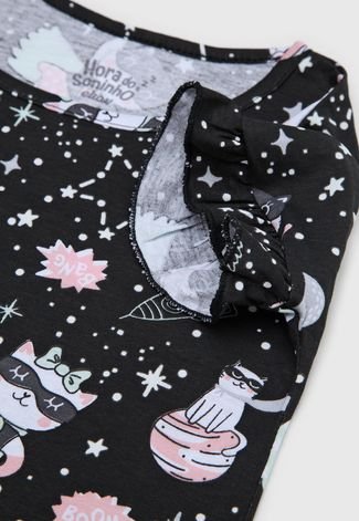 Pijama Infantil Verão Gatinho Galáctico Elian - CINZA - 10 - Preto