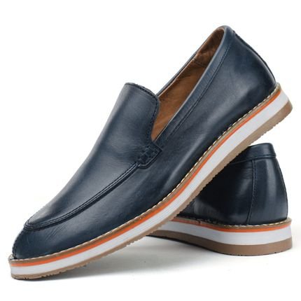 Sapato Social Loafer Couro Masculino Calce Fácil Forro Couro Leve Elegante Sofisticado Casual Marinho - Marca FRANCA GRIFFE