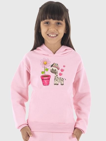 Moletom Canguru Infantil Menina Estampado Girafa Rosa Claro - Marca Benellys