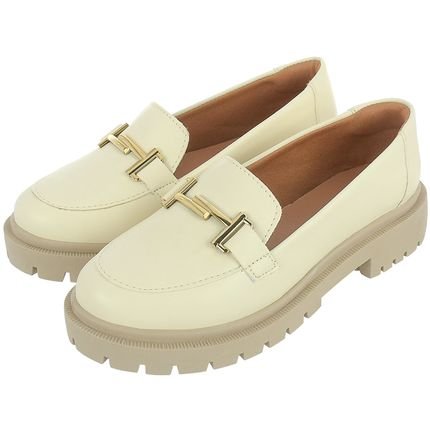 Sapato Feminino Mocassim Tratorado CM Calçados Bico Redondo Confort Off White - Marca Monte Shoes