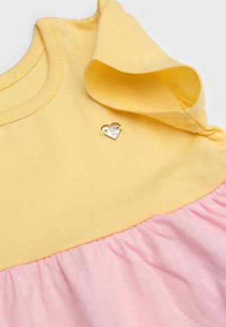 Vestido Brandili Infantil Color Block Rosa/Amarelo