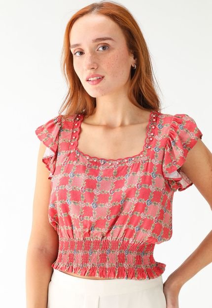 Blusa Cropped Lez a Lez Ajustada Estampada Rosa - Marca Lez a Lez