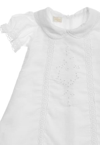 Vestido Bebê Batizado Bordado Pedras Anjos Baby 1 Branco