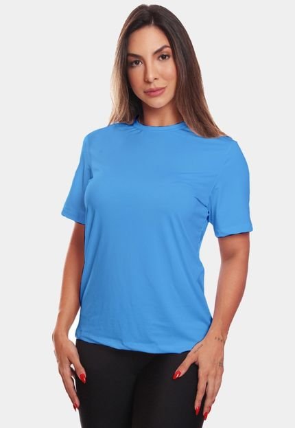 Camiseta Feminina Dry Fit Básica Lisa Proteção Solar UV Térmica Blusa Academia Esporte Camisa Azul Claro - Marca ADRIBEN