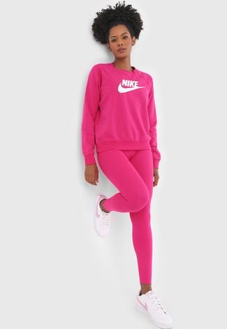 Moletom Nike Essential Crew Feminino - Rosa Escuro+Branco