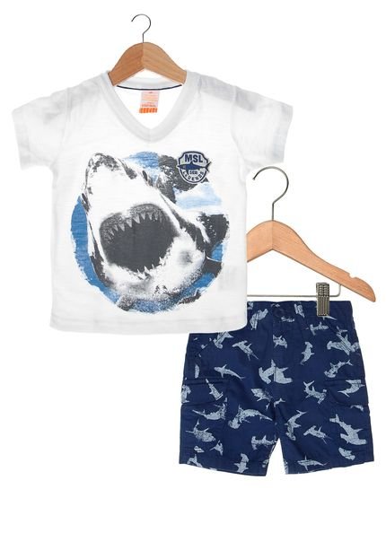 Conjunto 2pçs Marisol Shark Infantil Branco/Azul - Marca Marisol