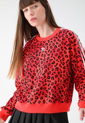 Blusa de Moletom Fechada adidas Originals Leopard Luxe Vermelha