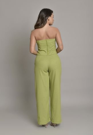 Conjunto Blusa e Calça de Linho Verde Feminino Lemier Collection