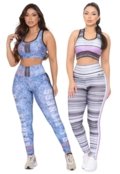 Kit 2 Conjuntos Fitness Top e Calça Cintura Alta Estampada Linha Premium - Marca DL