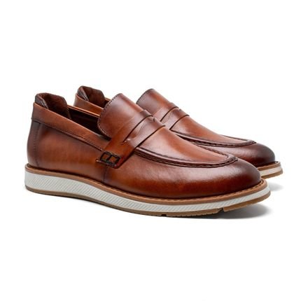 Sapato Masculino Oxford Calce Facil Social e Casual Couro Legitimo Caramelo - Marca FRANCA GRIFFE