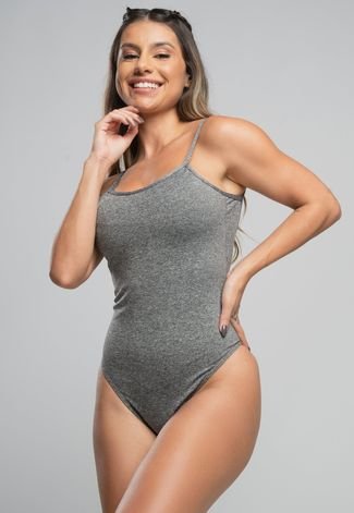 Body Alcinha MVB Modas Cavado Feminino Costa Nua Cinza