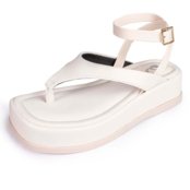 Chinelo Feminino Flatform Sandália Papete Confortável Fecho Fivela Off White - Marca LAZZLU