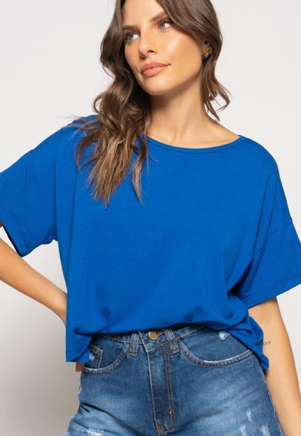 Cropped Amplo Manga Curta Malha Salvatore Azul Royal - Marca Salvatore Fashion