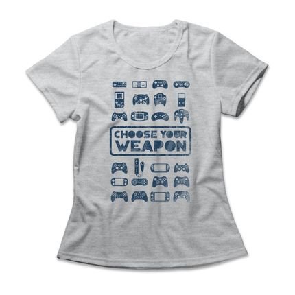 Camiseta Feminina Choose Your Weapon - Mescla Cinza - Marca Studio Geek 