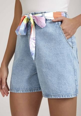 Shorts Jeans Mommy com Cinto Estampado