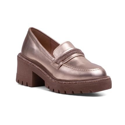 Mocassim Feminino Tratorado Sapato Couro Conforto Metalizado Dourado - Marca Via Miss