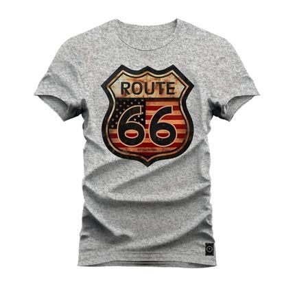 Camiseta Plus Size Algodão Premium Confortável Route 66  - Cinza - Marca Nexstar