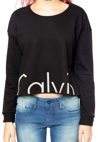 Blusa Calvin Klein Jeans Cropped Preta