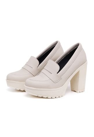 Mocassim Feminino Myrol Outlet Oxford Salto Alto Off White