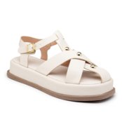 Sandália Flatform Feminina Tiras 23401 Off White - Marca Flor da Pele