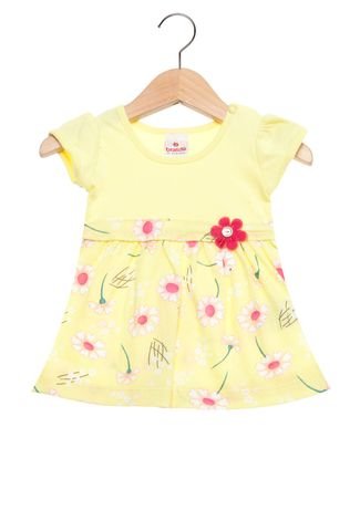 Vestido Manga Curta Baby Brandili Floral Infantil Amarelo