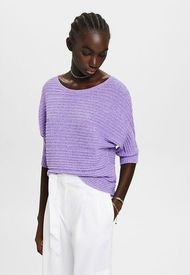 Sweater De Punto Con Manga Corta Mujer Púrpura Esprit