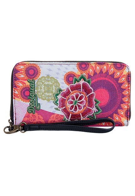 Carteira Desigual Zipper Floreada Laranja - Marca Desigual