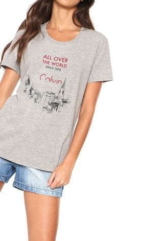 Camiseta Calvin Klein Jeans All Over The World Cinza