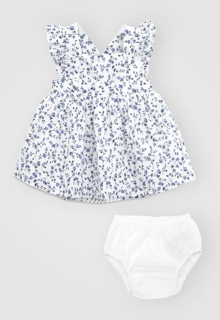 Vestido GAP Infantil Floral Com Tapa Fralda Branco/Azul - Marca GAP