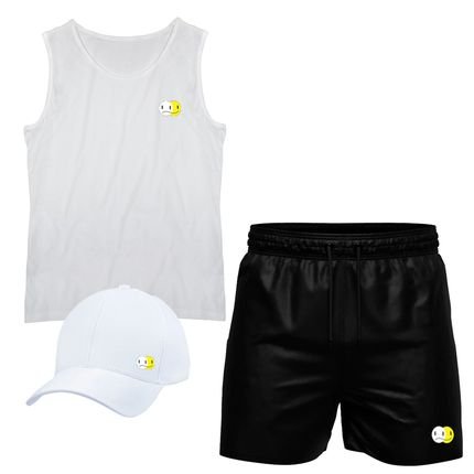 Conjunto Camiseta Regata Algodão Short Tactel e Boné Masculino Emoji - Marca Relaxado