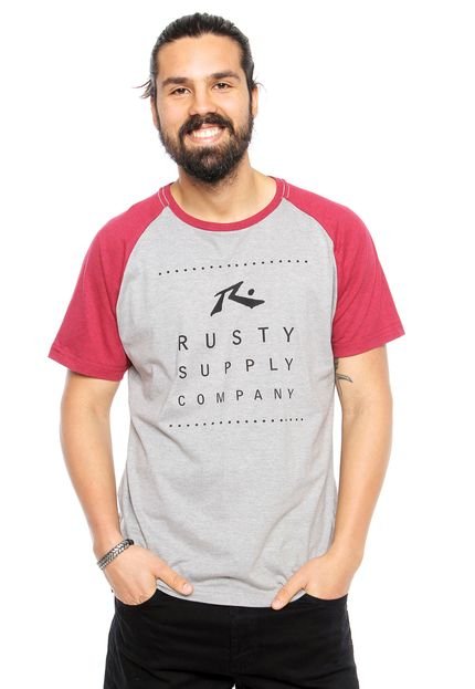 Camiseta Rusty Essentials Cinza/Vermelha - Marca Rusty
