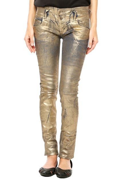 Calça Jeans Colcci Skinny Tina Glam Dourada - Marca Colcci