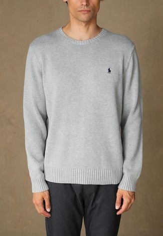 Suéter Tricot Polo Ralph Lauren Logo Bordado Cinza